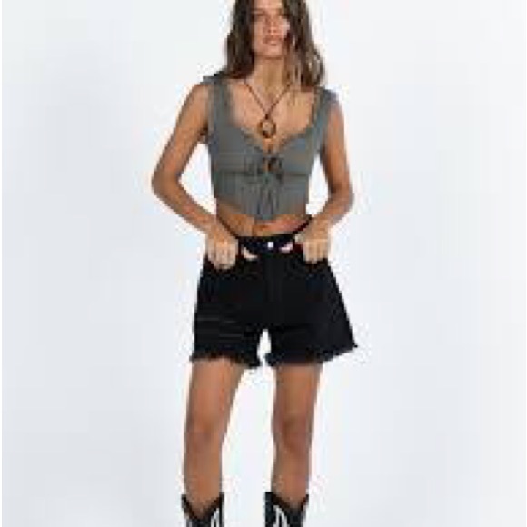 PRINCESS POLLY SCARLETT TIE- FRONT GRILL TRIM CORSET TOP- JUNIOR 4- BNWT- GRAY - Picture 4 of 10